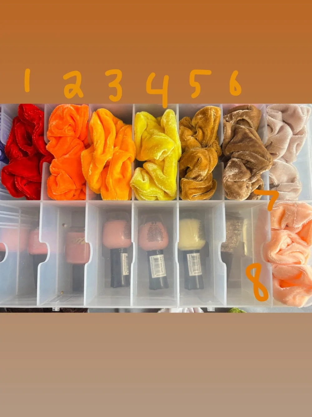 warm colored scrunchies - red, orange, yellow, gold, & beige FOR INDIVIDUAL SALE